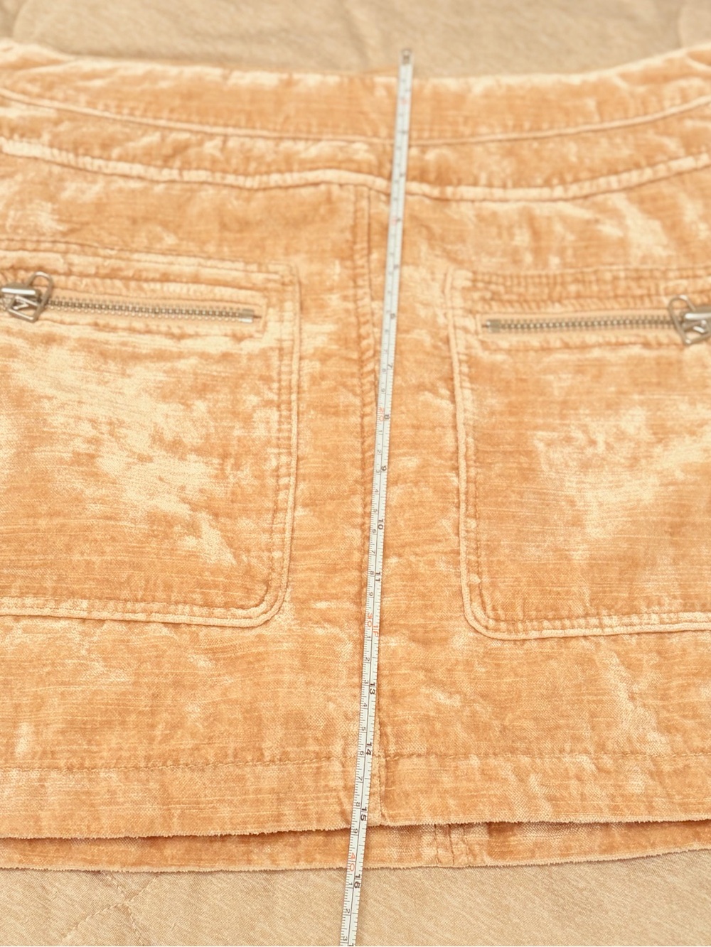 ✨ Free People Dust to Dust Velvet Mini Skirt Y2K 70s Champagne Utility Moto Boho - Picture 14 of 16